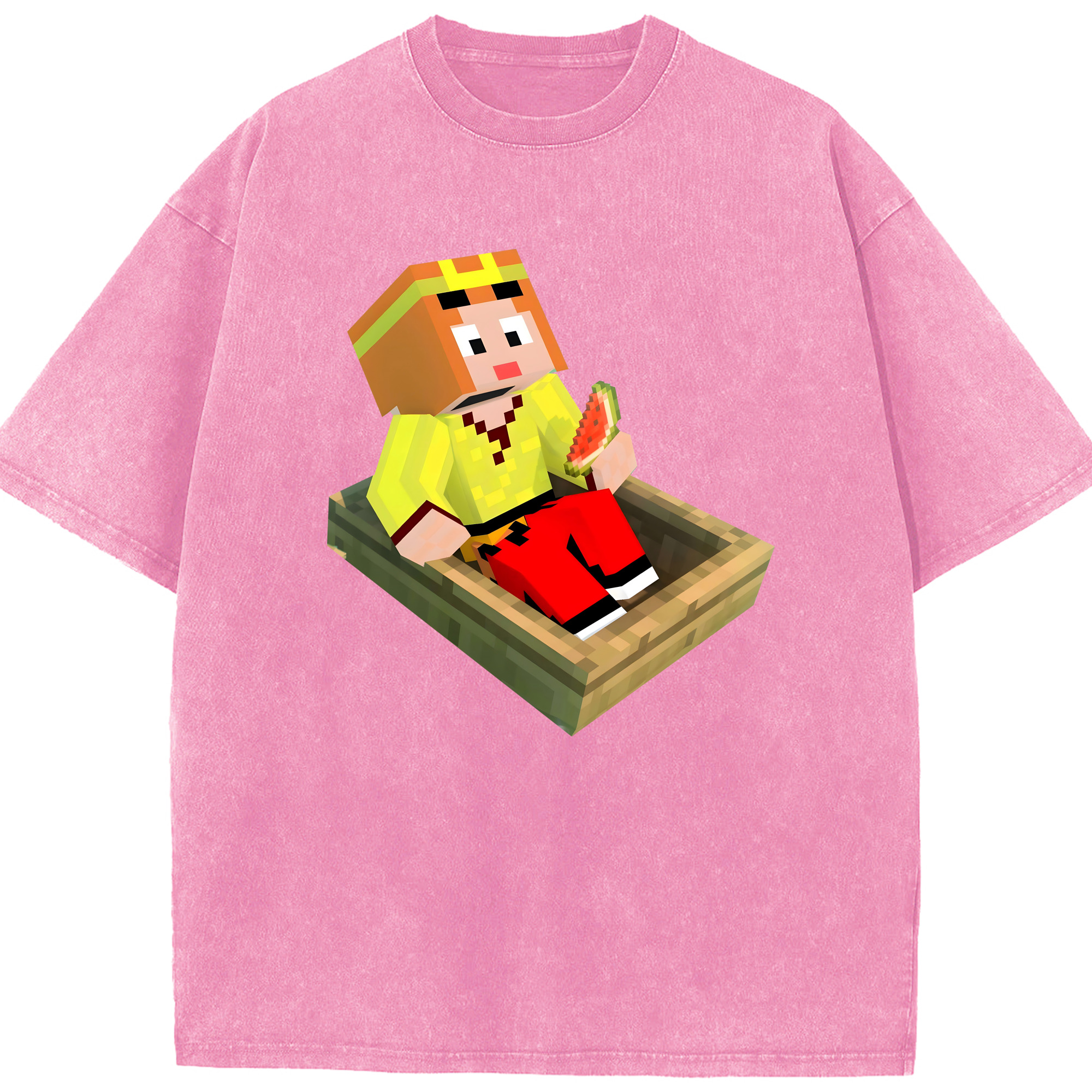 （画像用） マインクラフト ブロックの世界 Minecraft MC Block world 綿100% ヴィンテージ風 半袖Tシャツ（フロントプリント）